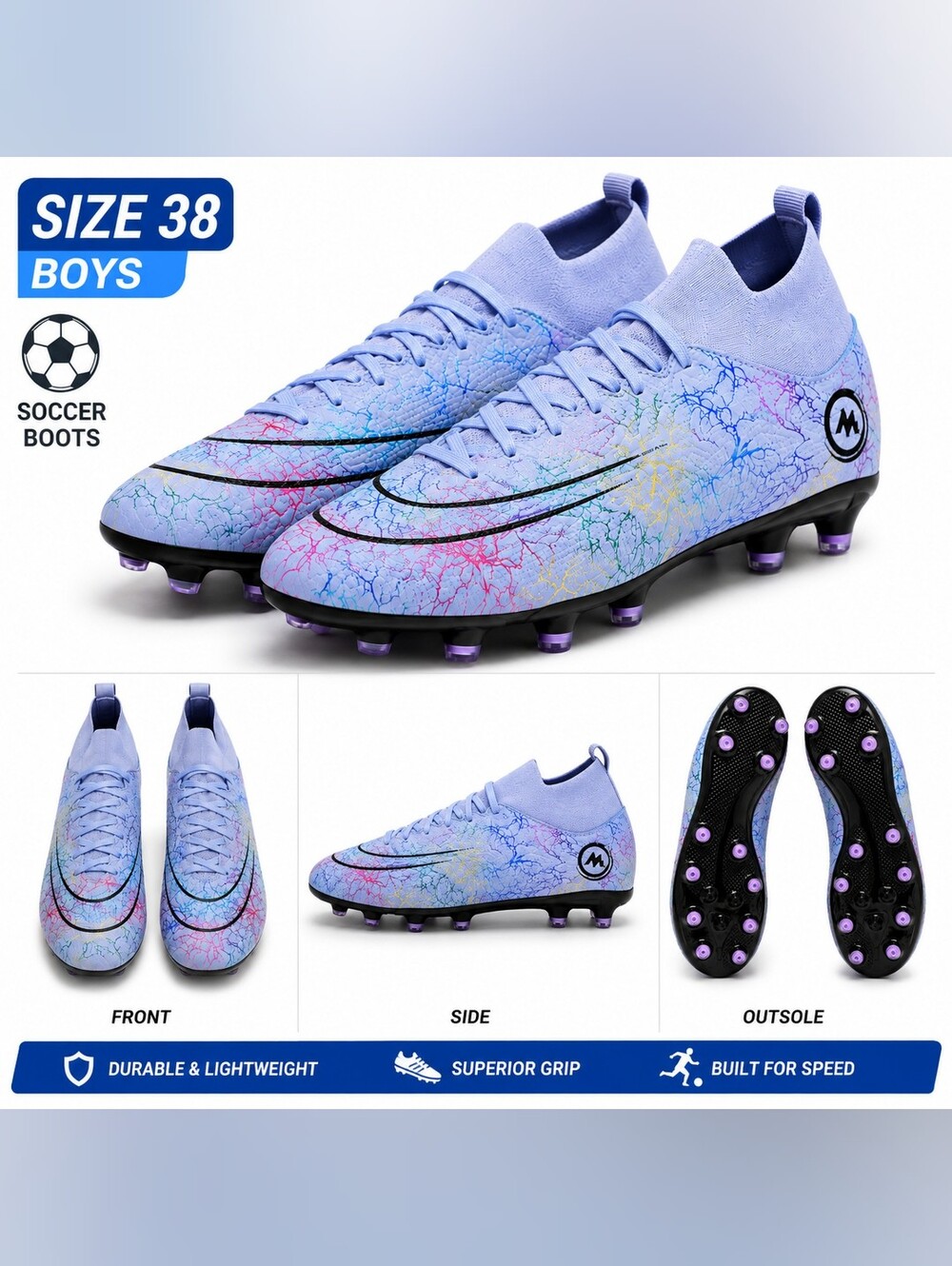 Light Purple Boys' Soccer Cleats - Lightweight Athletic Football Boots
